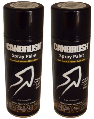 2 x CANBRUSH Spray Paint - For Metal Plastic & Wood 400ML Satin Finish- Satin Black