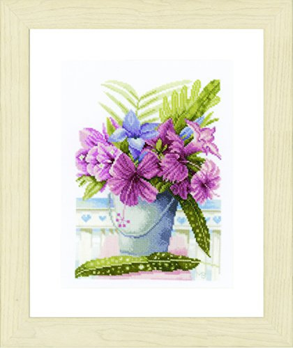 LANARTE PN-0154326 Gezählten Kreuzstich Kit, Blumen im Eimer, ebengewebt