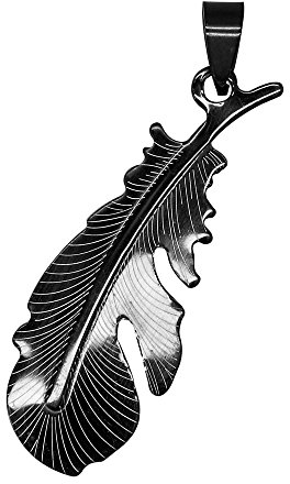 Soul-Cats hübscher Kettenanhänger Feder silbern schwarz, Farbe: Schwarz.