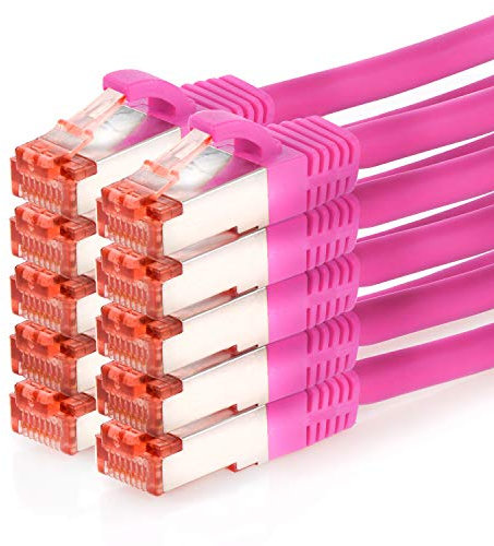 TPFNet 10er Pack CAT.6 hochwertiges Premium Netzwerkkabel mit RJ45 Anschluss | LAN Kabel | 2m | magenta |mehrfache Abschirmung durch S/FTP | kompatibel mit Router, Modem, Switch