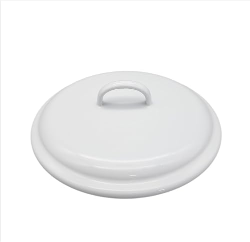 linoows Emaille Deckel, Topfdeckel gewölbt, Schüsseldeckel Weiß, 16 cm