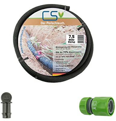 7,5m CS Perlschlauch Startup mit Schnellschlauchstück und Endstopfen für die nachhaltige Gartenbewässerung aus dem Wasserhahn