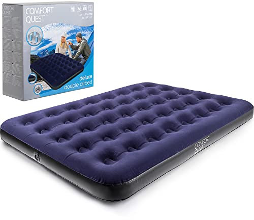 Comfort Quest Double Airbed, Inflatable Guest Air Bed, Blow Up Camping Mattress, Flocked Surface, Coil Beam Construction, L191cm x W137cm x D22cm, Max Weight 295kg