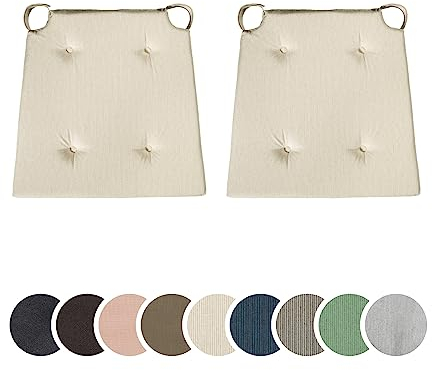 sleepling 2er Set Stuhlkissen, Sitzkissen für Indoor und Outdoor, mit Klettverschluss, 100% Baumwolle, Made in EU, Maße: 42 (vorne) 35 (hinten) x 40 x 5 cm, beige