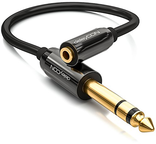 deleyCON 0,2m Cavo Adattatore Audio Stereo - Connettore Maschio 6,3mm per un Connettore Femmina da 3,5mm - Connettori Dorati - Nero