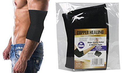 Copper Healing Anti-Fatigue Elbow Compression Sleeve, Copper-Infused Neoprene Support Brace for Joint Pain Relief, Muscle Recovery & Sports, Adult One Size - Black