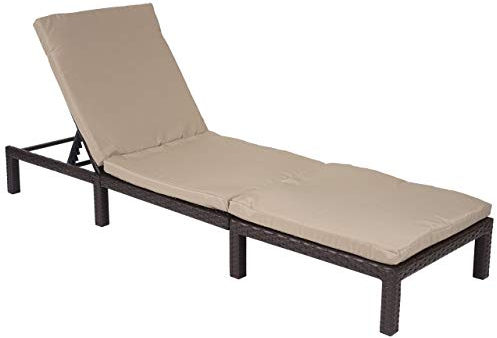 Mendler Poly-Rattan Sonnenliege HWC-A51, Relaxliege Gartenliege Liege Basic - braun, Kissen Creme