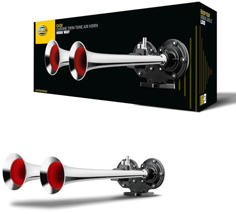 HELLA Drucklufthorn - Fanfare - CA32 - 12V - 115dB(A) - 370Hz-415Hz - Tiefton/Hochton - elektrisch-pneumatisch - ECE - Stecker: Flachstecker - 3PB 013 410-051