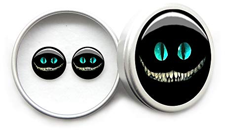 Ohrringe Schwarz Damen Ohrringe Silber 925 Stecker Ohrstecker Mädchen Katze Grinsekatze Cheshire Cat Alice im Wunderland