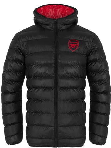 Arsenal Mens Quilted Jacket Hooded Coat Adults Official Football Gift