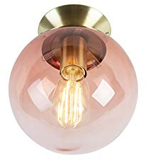 Qazqa - Art Deco Art Deco Deckenlampe Messing mit rosa Glas - Pallon I Wohnzimmer I Schlafzimmer - Kugel I Kugelförmig - LED geeignet E27