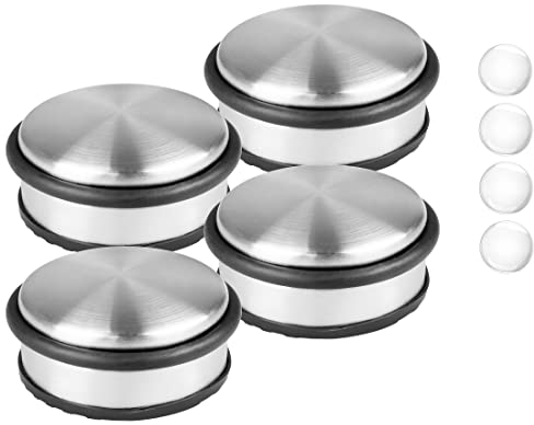 HRB Türstopper, 4er Set Edelstahl massiv der Marke inkl. 4 Selbstklebende Türpuffer Schwerer Türstopper Boden mit modernen Design, Door Stopper Versehen mit Gummiring zum Schutz der Türen