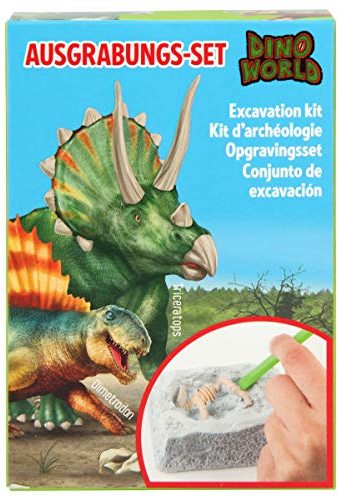 Depesche 5556 Dino World - Ausgrabungs-Set, kleiner Gipsblock mit einem Dino-Skelett, sortiert
