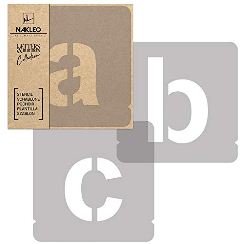 NAKLEO Alphabet Malschablonen Set 42 Stück, 25 cm Buchstaben & Zahlen Modern Sans Klein Schriftart, Wiederverwendbare Kunststoff Stencil, DIY Handwerk Holz Möbel Wand Dekoration