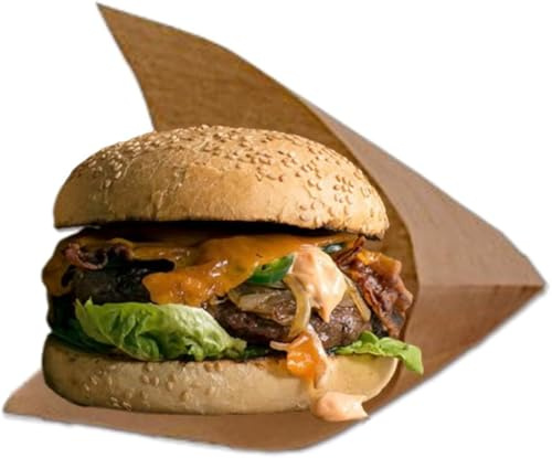 250 fettdichten Kraftpapierbeuteln/Perfekt für Burger, Kebabs, Sandwiches/Taschen öffnen sich auf zwei Seiten/Maße: 15 x 15 cm