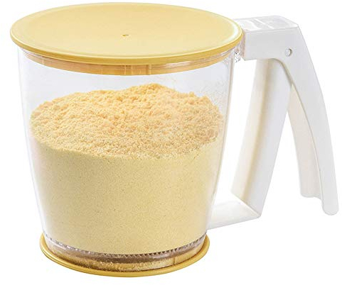 JAWSEU Flour Sifter Crank,Flour Sifter Strainer Powder Mesh Sieve Baking Supplies Tools with Lid at The Bottom Sieve Flour,Flour Sifter Hand-held Cup,Flour Sieve Flour Sifter Cup