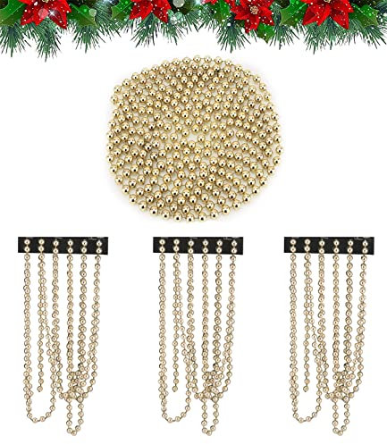 3 Pack Rose Gold Christmas Tree Beads, 2.7M Luxury Pearl Bead Garland for Xmas Tree, Mantelpiece, Table Centerpiece, Holiday Decor, Indoor/Outdoor Party Ornament