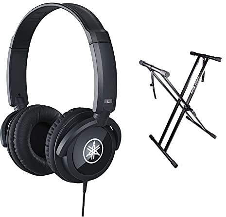 Yamaha HPH-100B Kopfhörer, schwarz & RockJam xfinity doppelstrebiger pre hochparametrierbares Keyboard-Ständer mit Verriegelungslaschen zusammengebaut