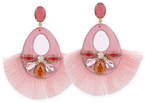 Lange Quaste Ohrringe für Frauen Crystal Drop Ohrringe für Hochzeit Modeschmuck Modeschmuck E1110 Leder Pink
