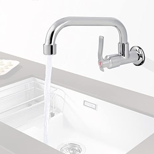 GAESHOW Grifo de Cocina de Alta Presión, Grifo de Cocina Giratorio 360°, G1/2in Montado en la pared de un solo grifo de agua fría Grifo de agua para uso doméstico en la cocina Acero inoxidable(20 CM)