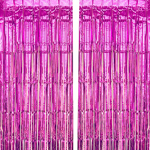 CHRORINE 2 Pcs 1x2.5m Rose Red Metallic Tinsel Foil Fringe Curtains Backdrop Party Streamers Foil Curtain for Birthday Party Decorations Background Door Streamers Decorations