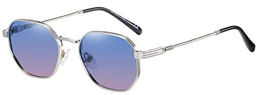 H HELMUT JUST Occhiali da Sole da Donna Uomo Lenti Sfumato Blu a Rosa Vintage Ottagonali Montatura Polarizzati