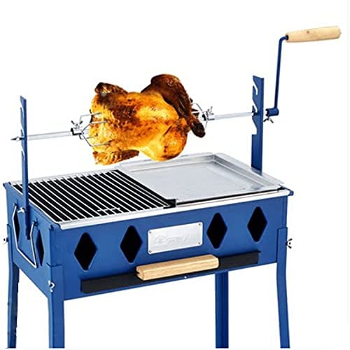 BBQ Rotisserie Grill Roaster Charcoal Spit Roast Machine Charcoal Bearing Lamb Spit Roaster Hog Roasting Machine for Outdoor Picnic Camping (Blue)