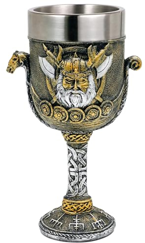 Medieval Viking Odin Wine Goblet - Viking Gifts for Men 7oz Stainless Steel Drinking Cup Norse Viking Warrior Dragon Ship Chalice Viking Fans Gifts Party Decoration