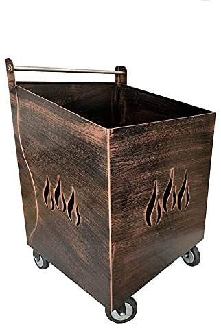 CASAMANIASHOPPING Carrello portalegna ferro battuto con fiamma 42x38x62h cm (SPAZZOLATO RAME)