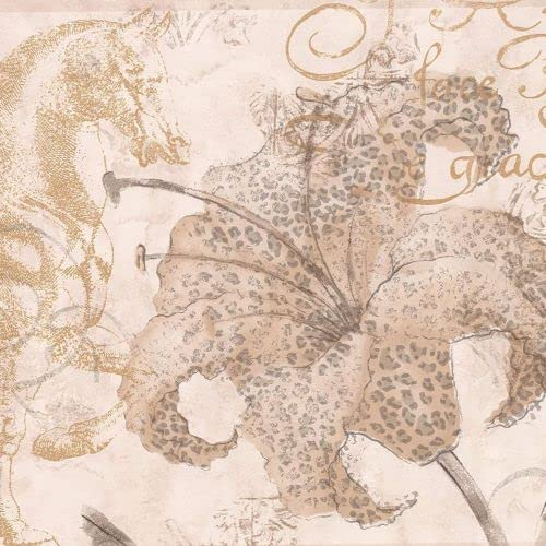 Concord Wallcoverings Wallpaper Border Graffiti Pattern Zebra Leopard Print Flowers Horse Warrior for Living Room, Gold Beige Black Grey, 9.25 Inches by 15 Feet RG3701B