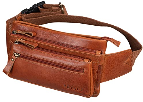 ROYALZ 'Vegas' Bauchtasche Leder Flach Herren Damen Flache Gürteltasche Vintage 5 Fächer Retro Hüfttasche Brusttasche, Farbe:Texas Braun