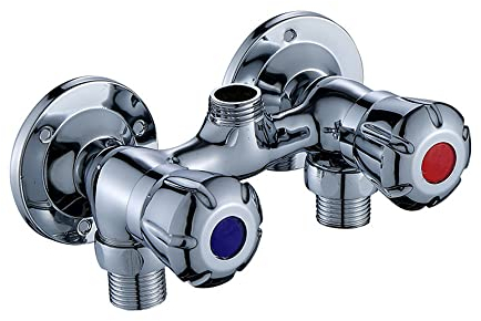 Shuiltad Badezimmer 2 Griff Duscharmatur Wandmontage Messing Duscharmatur Freiliegende Dusche Wasserhahn Verchromt