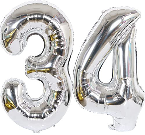 Helium Luftballons 34 Silber Geburtstagsdeko 40 Party Deko Supplies, Folienballon für Mann und Frau, Luftballon Silber