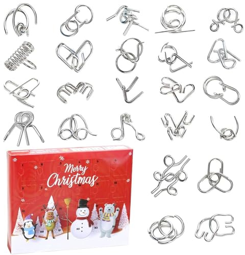 Knobelspiele Adventskalender Enthält 24 Metallpuzzle Adventskalender Rätsel Kinder, Weihnachtskalender Kinder Geschenk, Adventskalender Puzzle, Geschicklichkeitsspiele für Jungen, Mädchen, Teenager