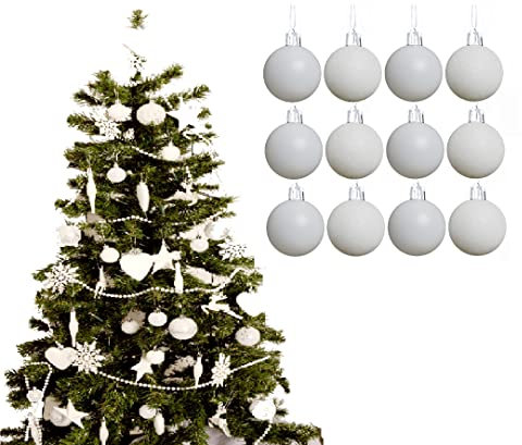 Simply Products Christmas Baubles 3.8cm - Great Christmas Tree Hanging Ball Decorations, Matte & Glitter Baubles Pack of 12-3.8cm (White Matte & Glitter)