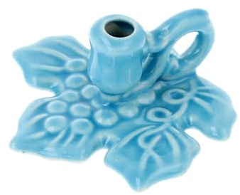 Danilovo Kerzenhalter Blattform, Keramik Leuchter für Dünne Kerzen, Orthodox Kerzen Halter, Ideal für Kerzen bis Ø 1 cm (Azurblau)