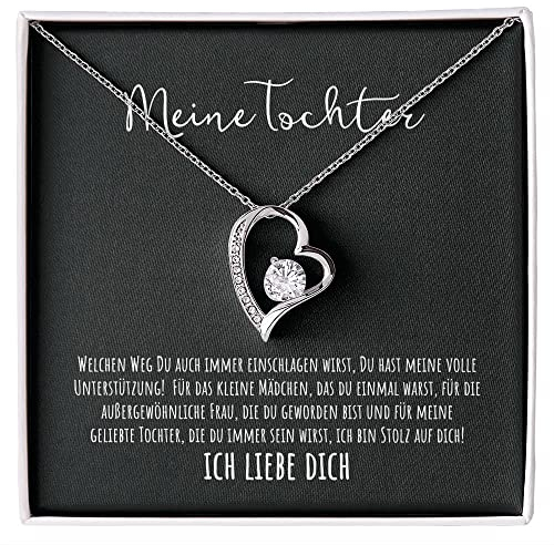 BYLITZ An meine Tochter Herz Halskette mit personalisierter Karte sowie edler Geschenk Box Kette mit Zirkonia zum Geburtstag Weihnachten (Herz - 14K Weißgold Finish)
