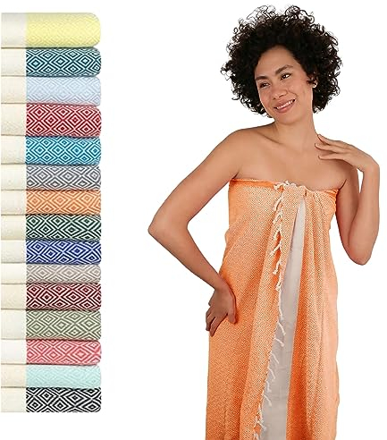 Flora Furora Saunahandtuch Saunatuch Damen + Herren, Hamamtuch groß 100x200 XXL: lang, platzsparend, leicht | Sauna Handtuch, Wellness Spa Tuch (Orange, 100 x 200 cm)
