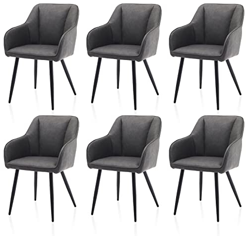 TUKAILAI Esszimmerstühle aus Kunstleder,Küchenstuhl Polsterstuhl Armlehnstuhl mit Armlehnen,Rückenlehnen,weiche Sitzpolster,Modern Sessel für Küche Esszimmer Wohnzimmer (Kunstleder×6, Grau)