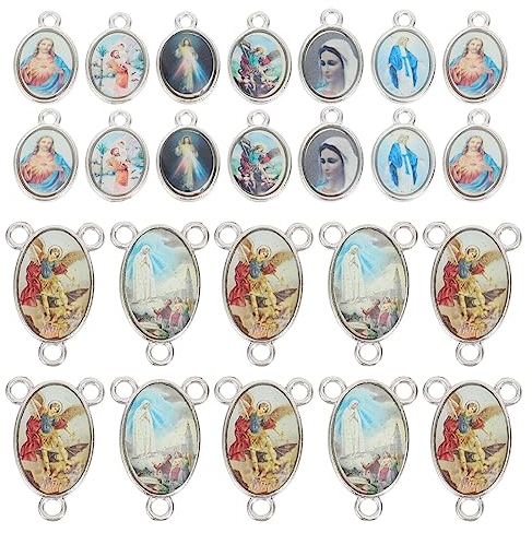 TEHAUX Halskettenanhänger Bild-Emaille-Verbindungsanhänger Jesus-Emaille Unsere Dame Medaille Blumen-Rosenkranz Mittelstück Charms Für Diy-Halsketten-Schmuckherstellung 40 Stück