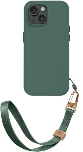 ZhinkArts - Handschlaufe mit Handyhülle kompatibel mit iPhone 13 - Handykette zum Umhängen - Band/Schnur abnehmbar - Silikon - Grün