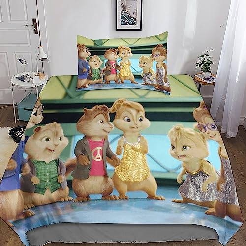 BARDYS Alvin and The Chipmunks Bettwäsche Bettbezug, Bettwäsche Set, Bettbezüge Mit Reißverschluss Und Bettdeckenbezug Kissenbezüge Single(135x200cm)