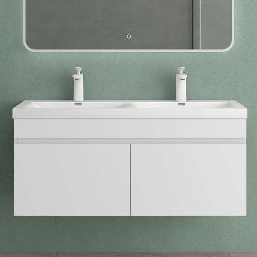 Mai & Mai Badmöbelset Waschbeckenunterschrank 120x48x55cm Doppelwaschbecken und Unterschrank Weiß Matt Botanica