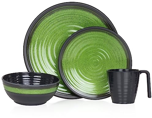 Set di stoviglie da campeggio, 1 persona, 4 pezzi, in melamina, set da picnic | stoviglie da campeggio Stone Green Design