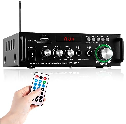 SOBATTY Audio AV 298BT Bluetooth 5.0 Receptor de Amplificador Audio HiFi estéreo de 2 Canales, BT FM Radio Portátil Auto Home 12 V/220V, 600W RMS 30W x 2 con Mando a Distancia Audio Amplificador (298)