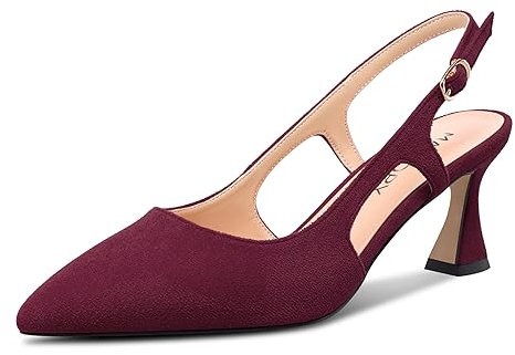 MAGIOPY Donna Chiusa a Punta Medio Tacco Heel Slingback Slip-on Dress Pumps Fibbia Casual Ufficio Estate Scarpe 6.5 CM Heels Rosso Vino 43 EU
