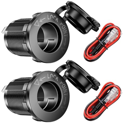 GUNGY Zócalo del Encendedor de Cigarrillos 12V/24V DC Toma Mechero Coche Impermeable con Cable de Conexión de 0.6m Fusible 10A para Coche Barco Motocicleta 2 Piezas