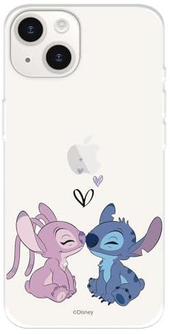 Case Compatible with iPhone 15 Plus Official Disney Angel & Stitch Kiss to Protect Your Mobile Phone, Transparent Silicone Phone Cases, Cell Phone Accessories with Official Licence by Lilo & Stitch