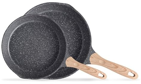 JEETEE Pfannenset 2 teiliges, Bratpfanne set 20cm 26cm, Induktion geeignet,aus geschmiedetem Aluminium mit Antihaftbeschichtung, für alle Herdarten,PFOA-frei