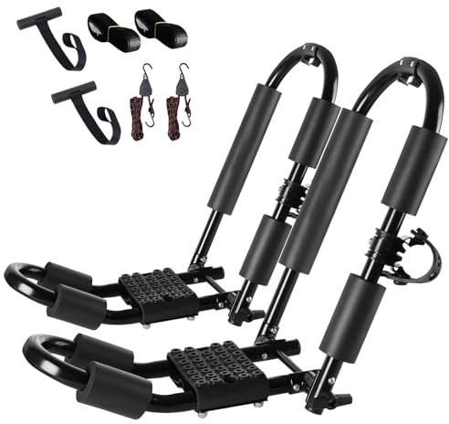 Premium Kayak Roof Rack, 1 Pair J-Bar Roof Rack, Folding Adjustable Rack, Weight 80 LBS Heavy Duty Kayak Roof Carrier 1 Kayak, Canoe, SUV, Surfboard on SUV, Car and Truck Crossbar